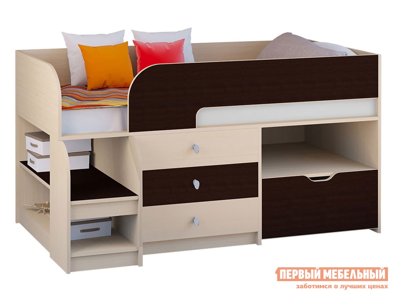 Кровать-чердак  Астра 9/5 Дуб Молочный / Венге