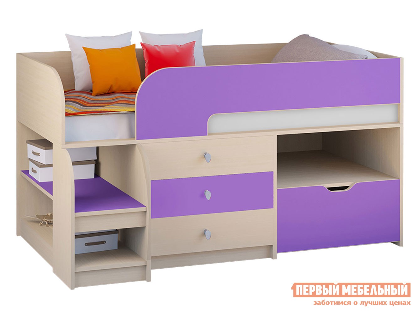 Кровать-чердак  Астра 9/5 Дуб Молочный / Фиолетовый