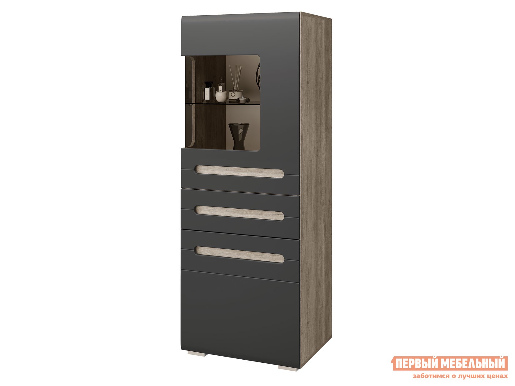 Шкаф-витрина  Наоми Дуб Каньон / Графит нубук