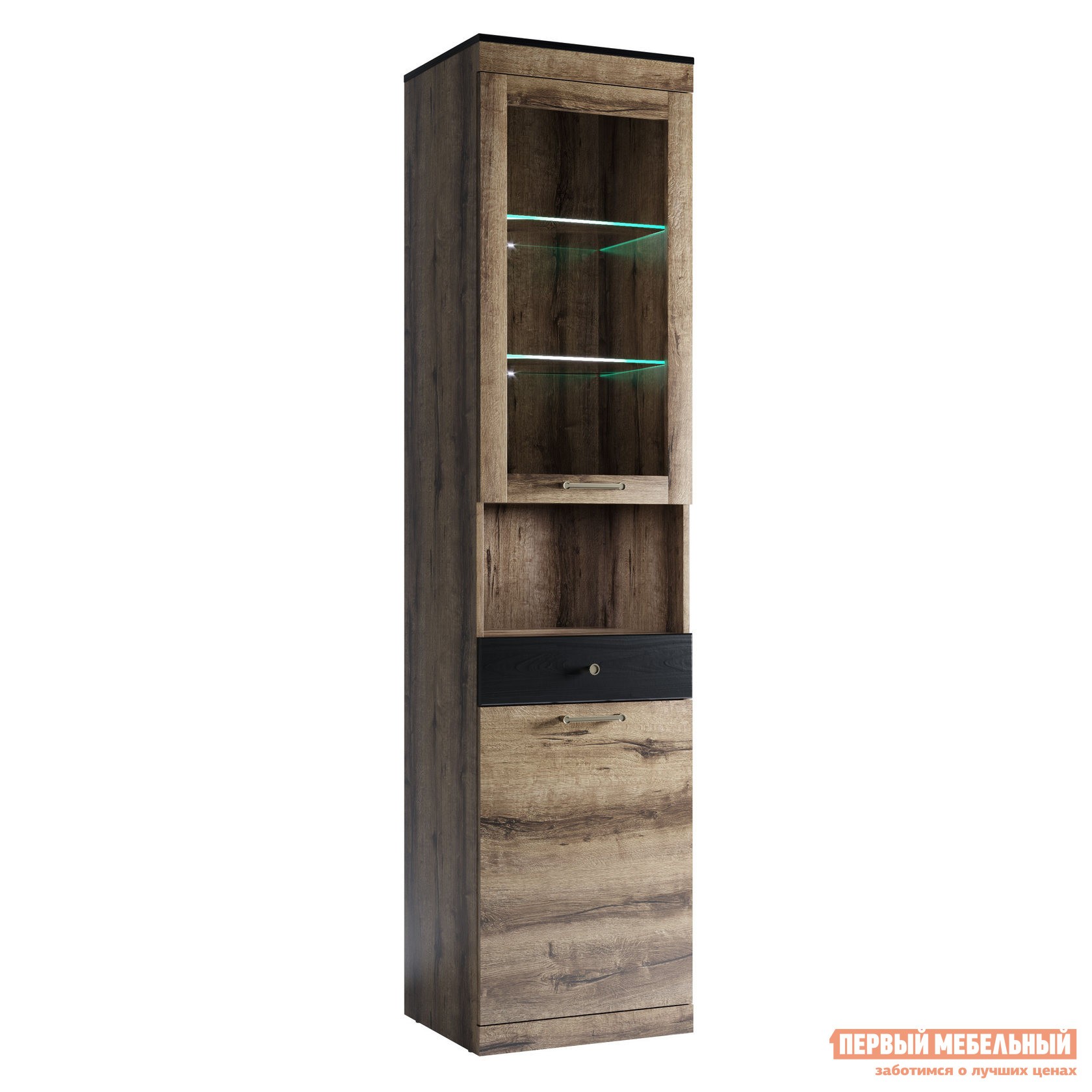 Шкаф-витрина  Джагер Дуб монастырский / Черный, С подсветкой