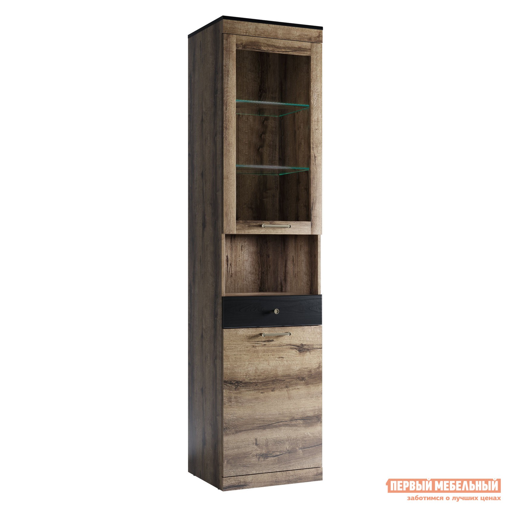 Шкаф-витрина  Джагер Дуб монастырский / Черный, Без подсветки