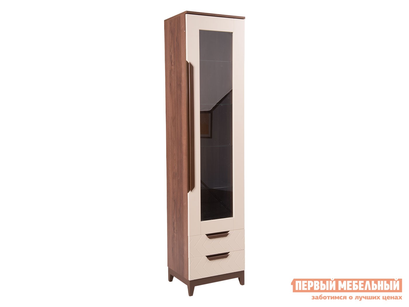 Шкаф-витрина  Сканди Орех Табак / Бежевый