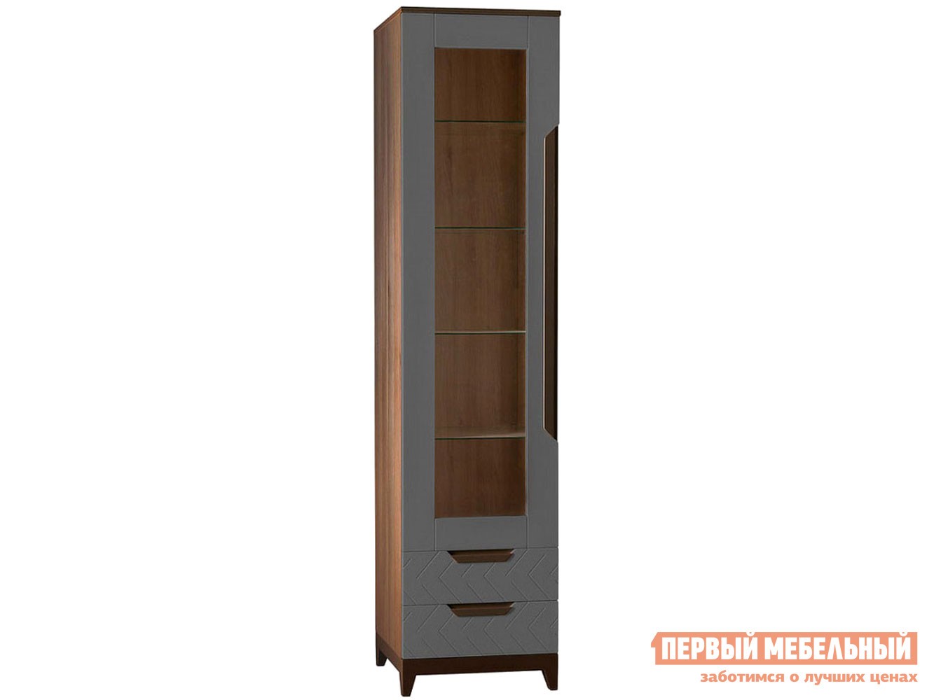 Шкаф-витрина  Сканди Орех Табак / Серый матовый