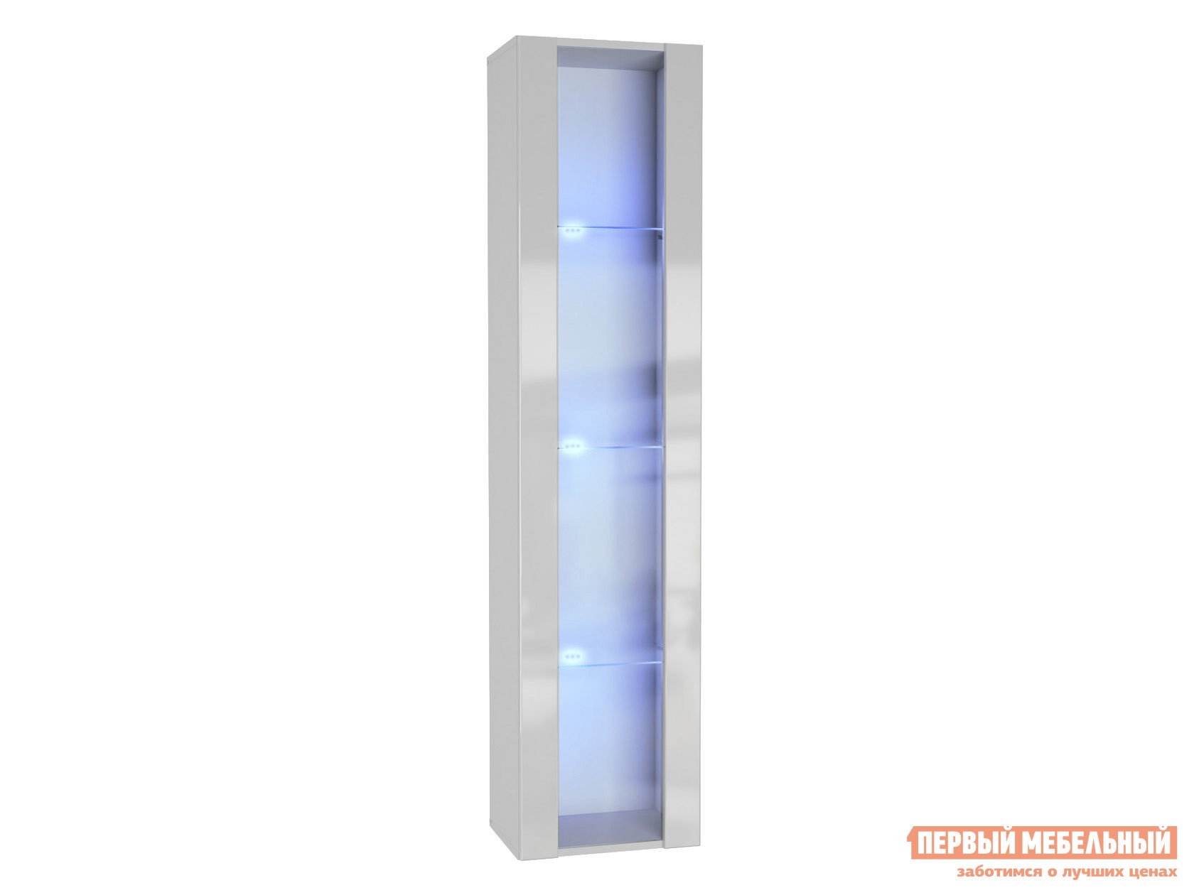 Шкаф-витрина  Поинт Белый / Белый глянец / Стекло, С блоком питания