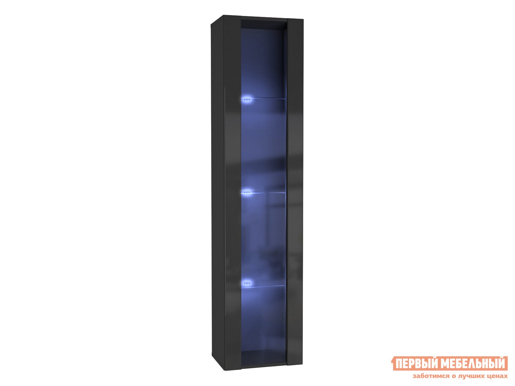 Шкаф-витрина  Поинт Черный / Черный глянец / Стекло, С блоком питания