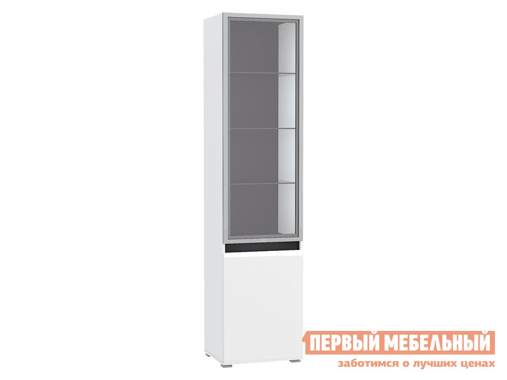 Шкаф-витрина  Сидней Белый / Белый глянец / Черный / Тонированное стекло