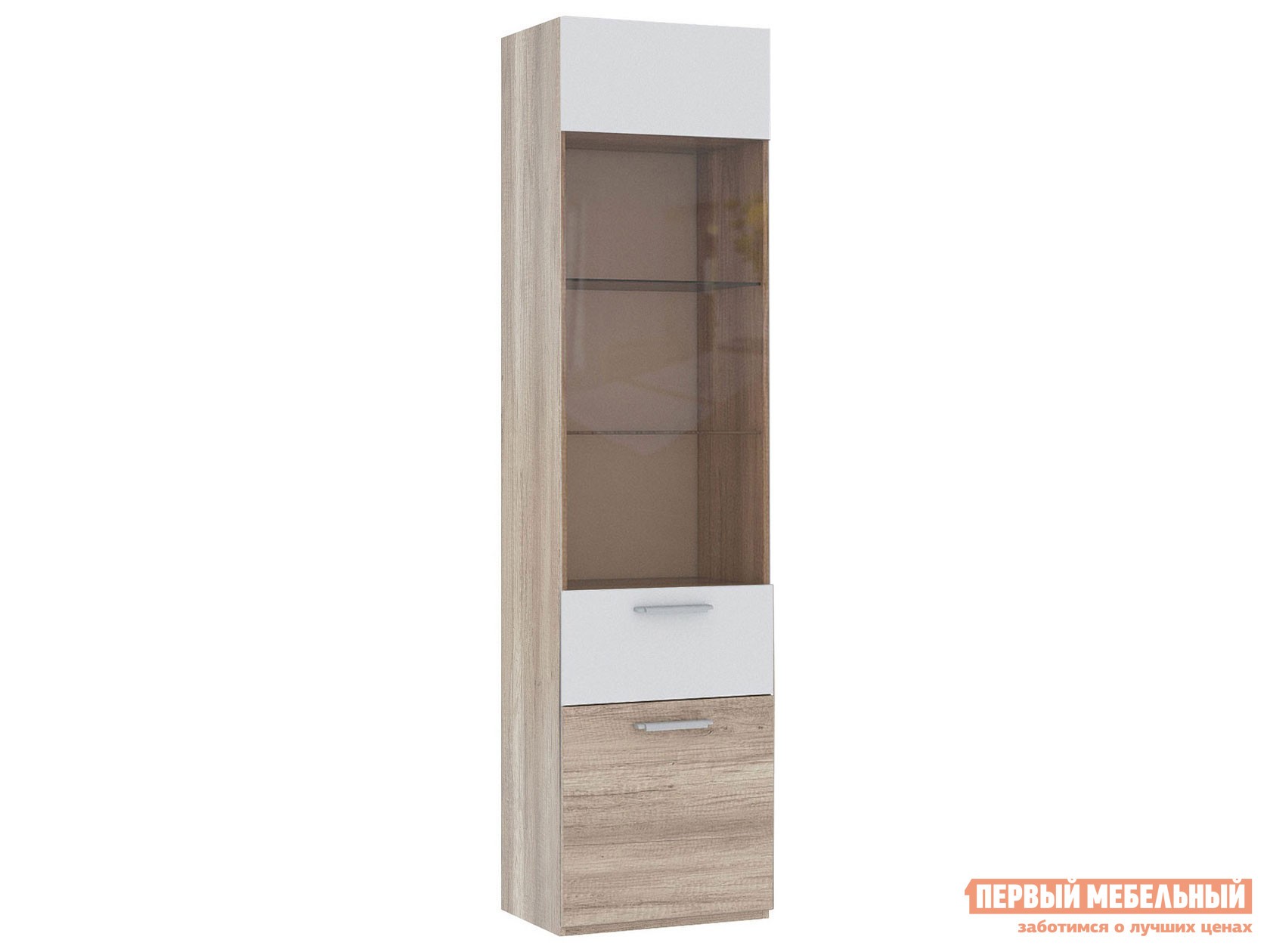 Шкаф-витрина  Фиера Дуб каньон светлый / Белый глянец