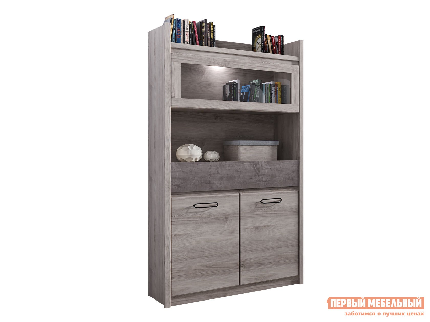 Шкаф-витрина  Джаз Каштан Найроби / Оникс, С подсветкой