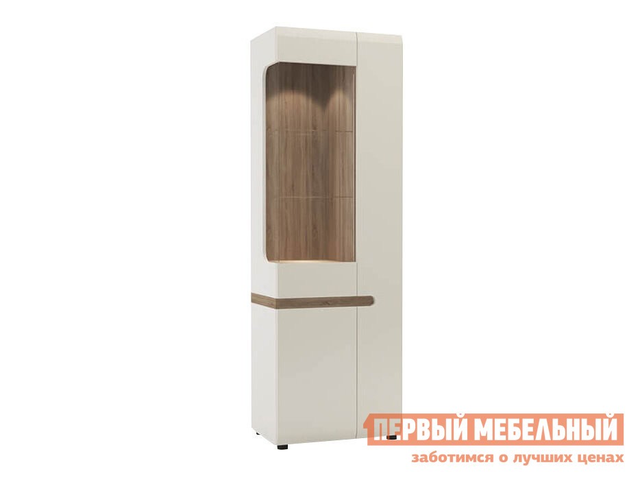 Шкаф-витрина  Линате Белый / Сонома трюфель, Левая, С подсветкой