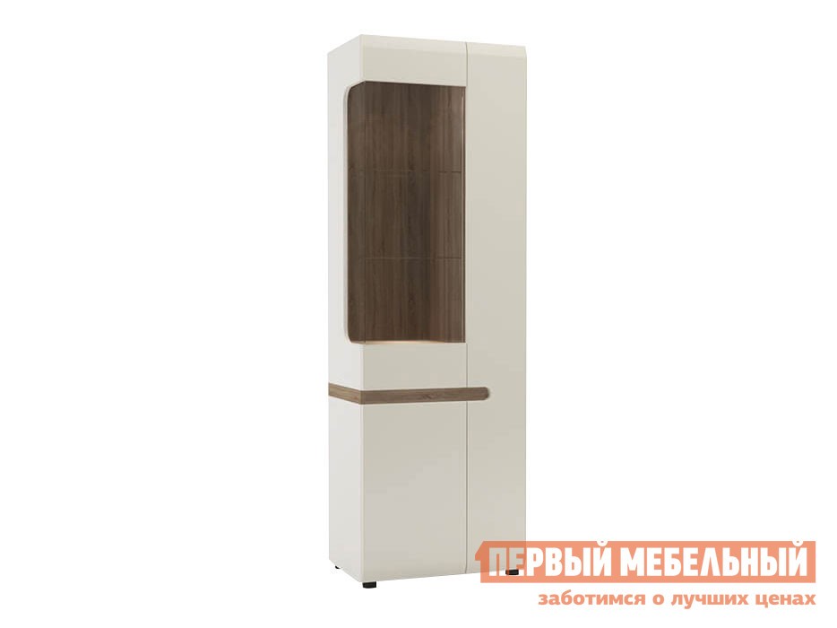 Шкаф-витрина  Линате Белый / Сонома трюфель, Левая, Без подсветки