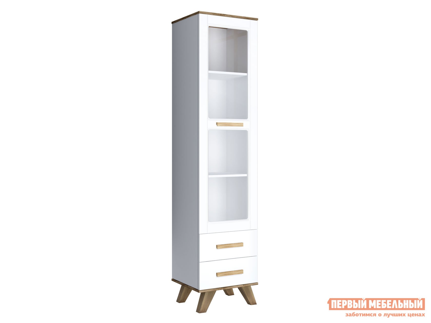 Шкаф-витрина  Вега Скандинавия Дуб Каньон / Белый / Белый глянец