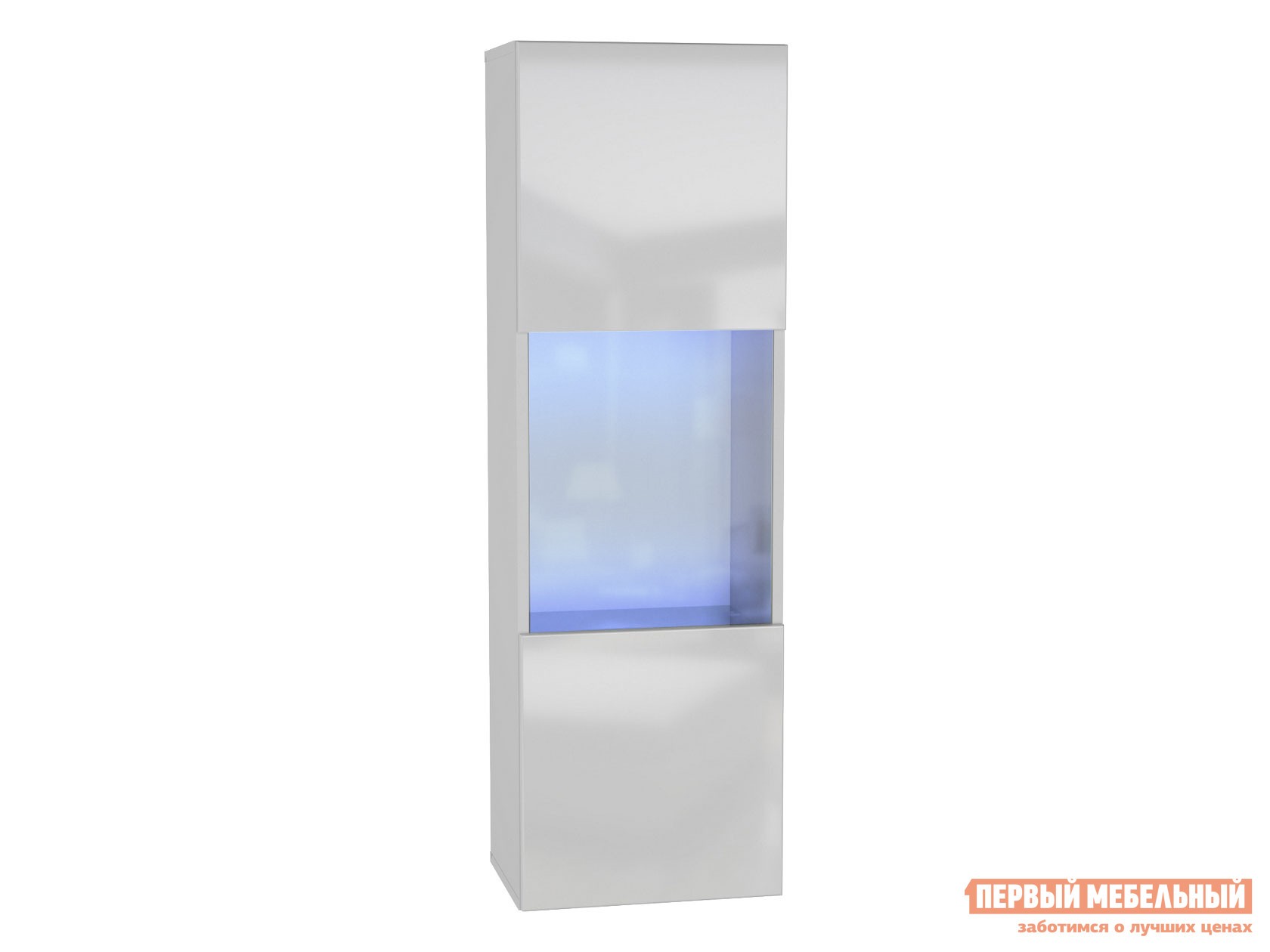 Шкаф-витрина  Поинт Белый / Белый глянец / Стекло, С блоком питания