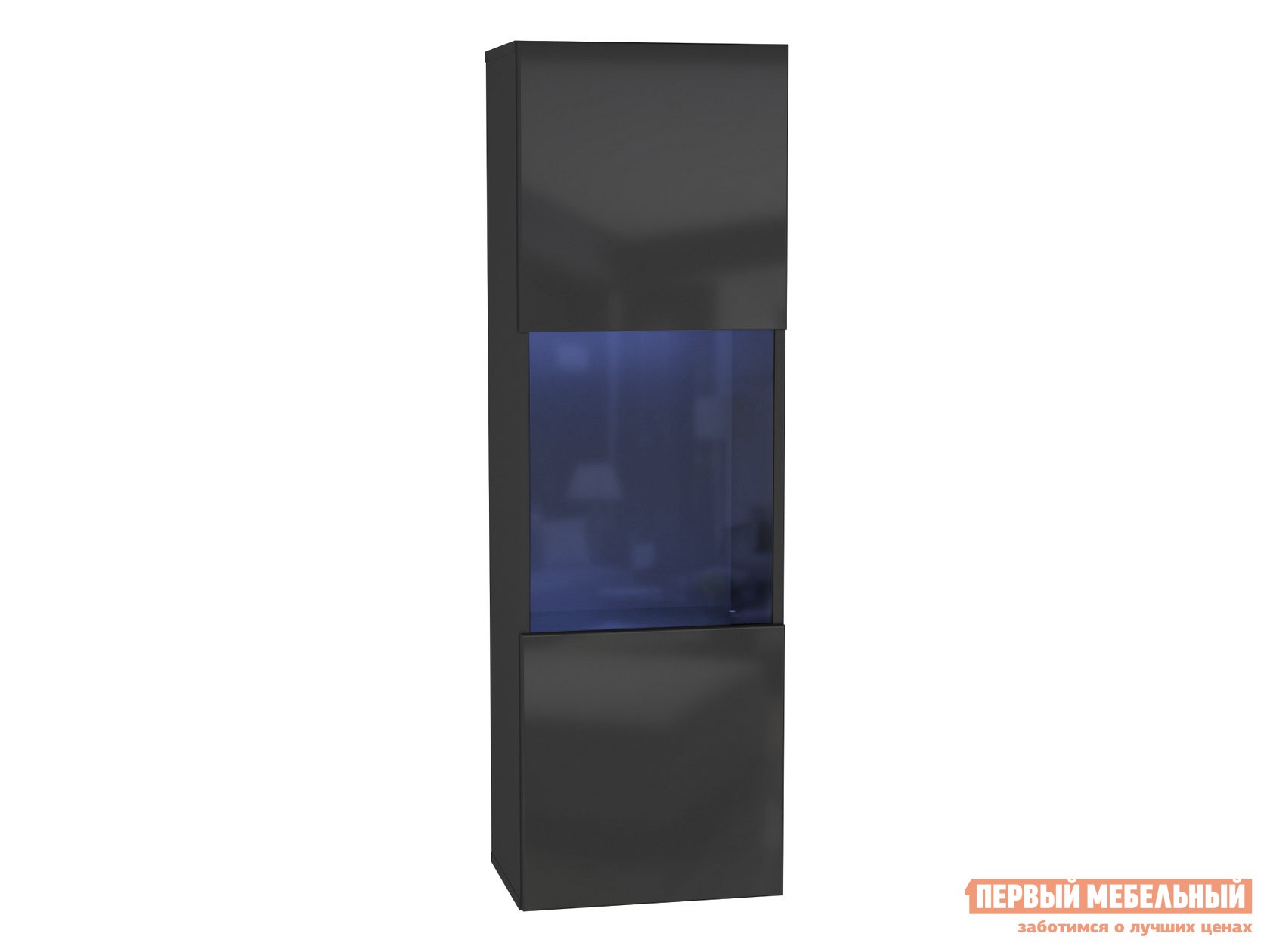 Шкаф-витрина  Поинт Черный / Черный глянец / Стекло, С блоком питания