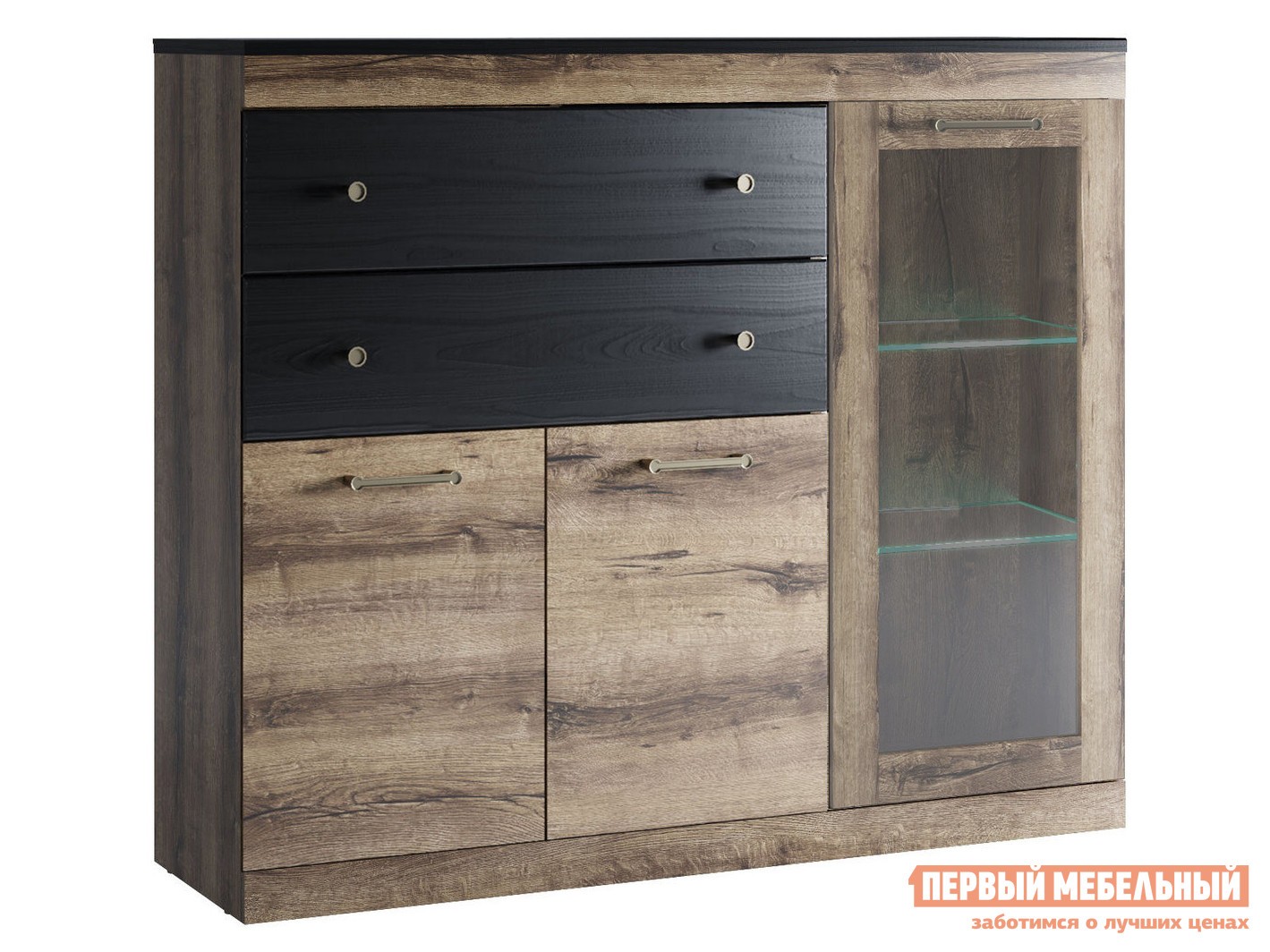 Шкаф-витрина  Джагер Дуб монастырский / Черный, Без подсветки