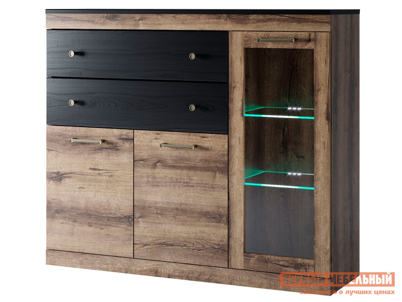 Шкаф-витрина  Джагер Дуб монастырский / Черный, С подсветкой