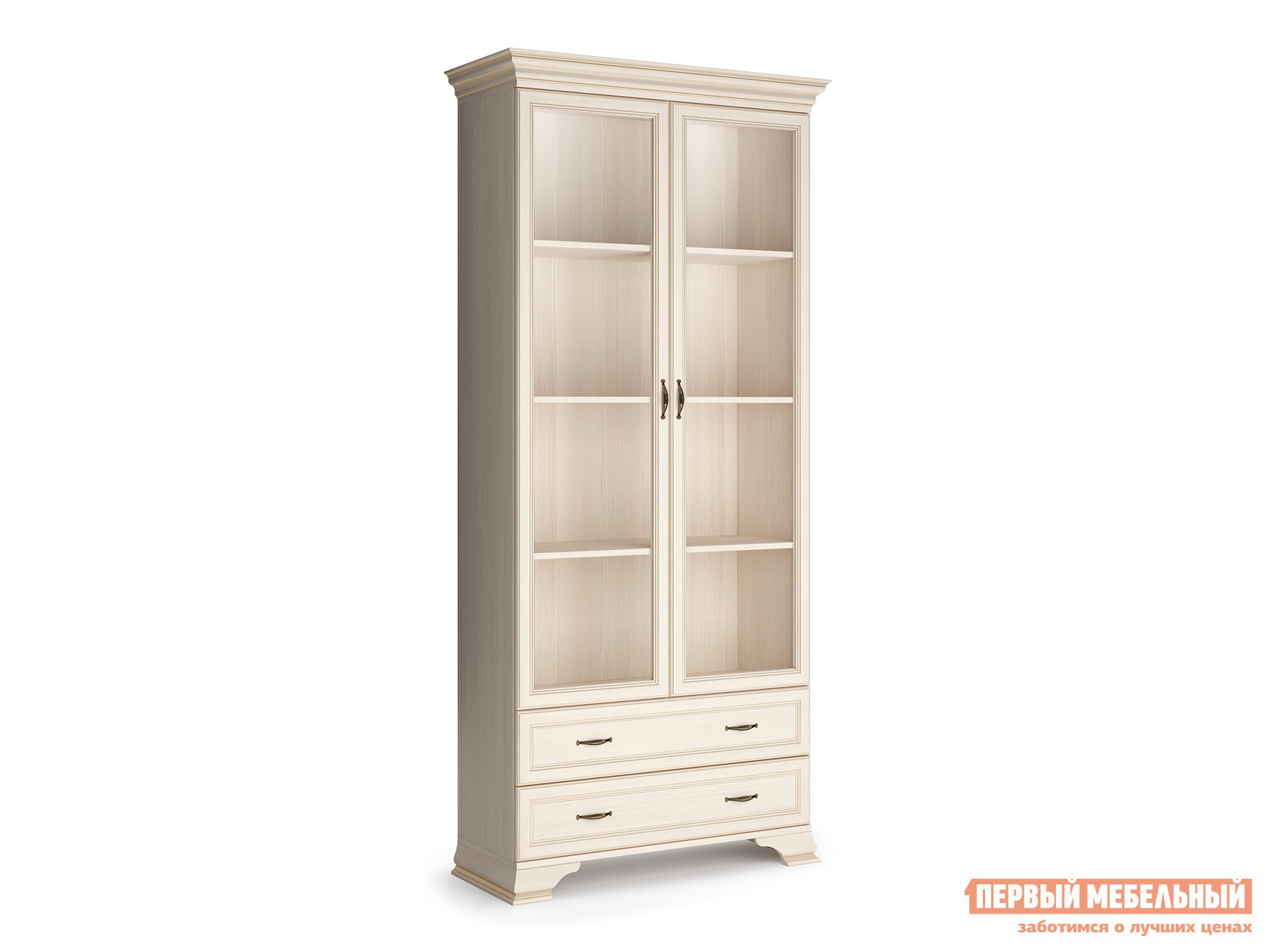 Шкаф-витрина  Сиена Бодега белый, патина золото