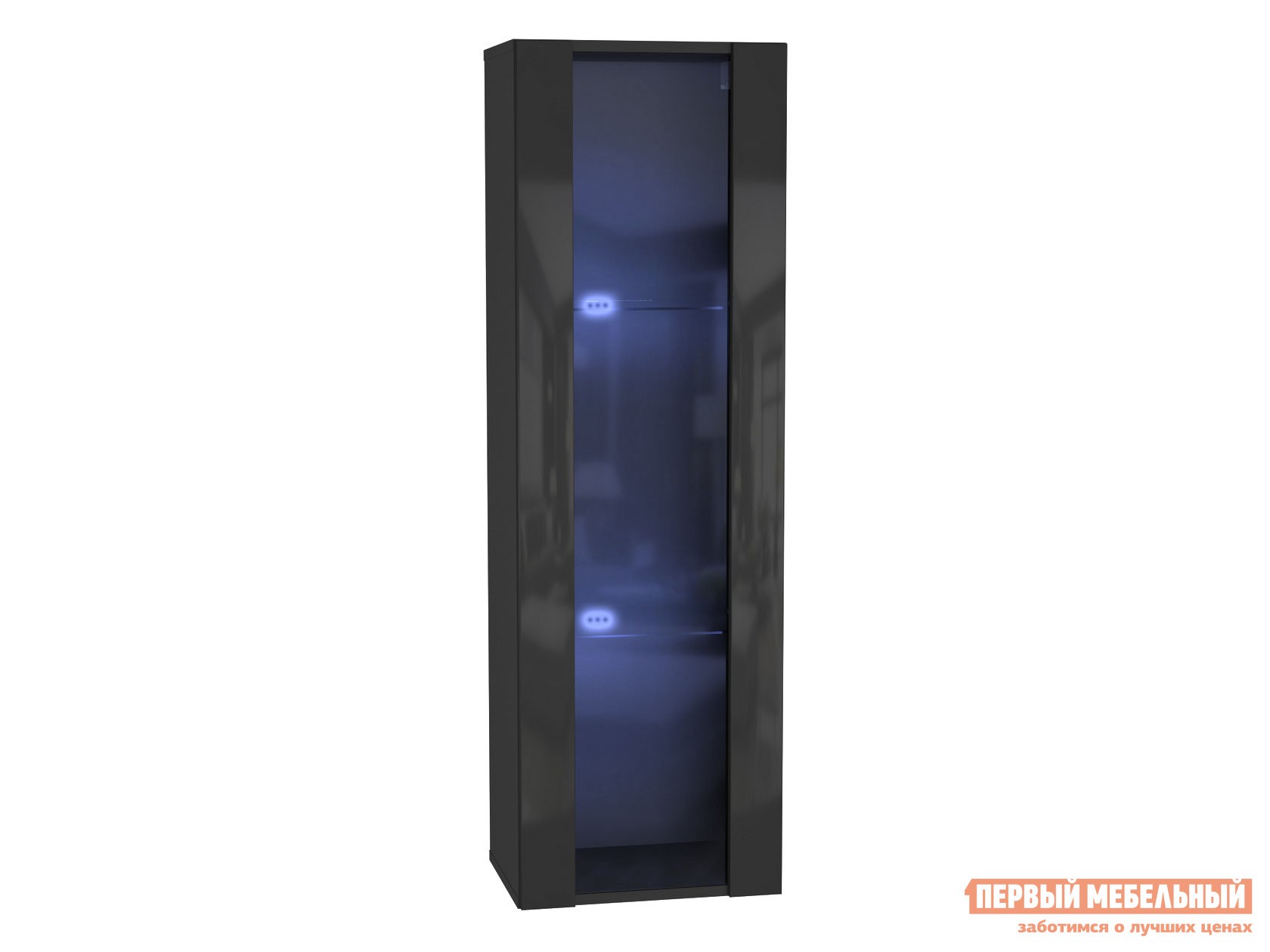 Шкаф-витрина  Поинт Черный / Черный глянец / Стекло, С блоком питания