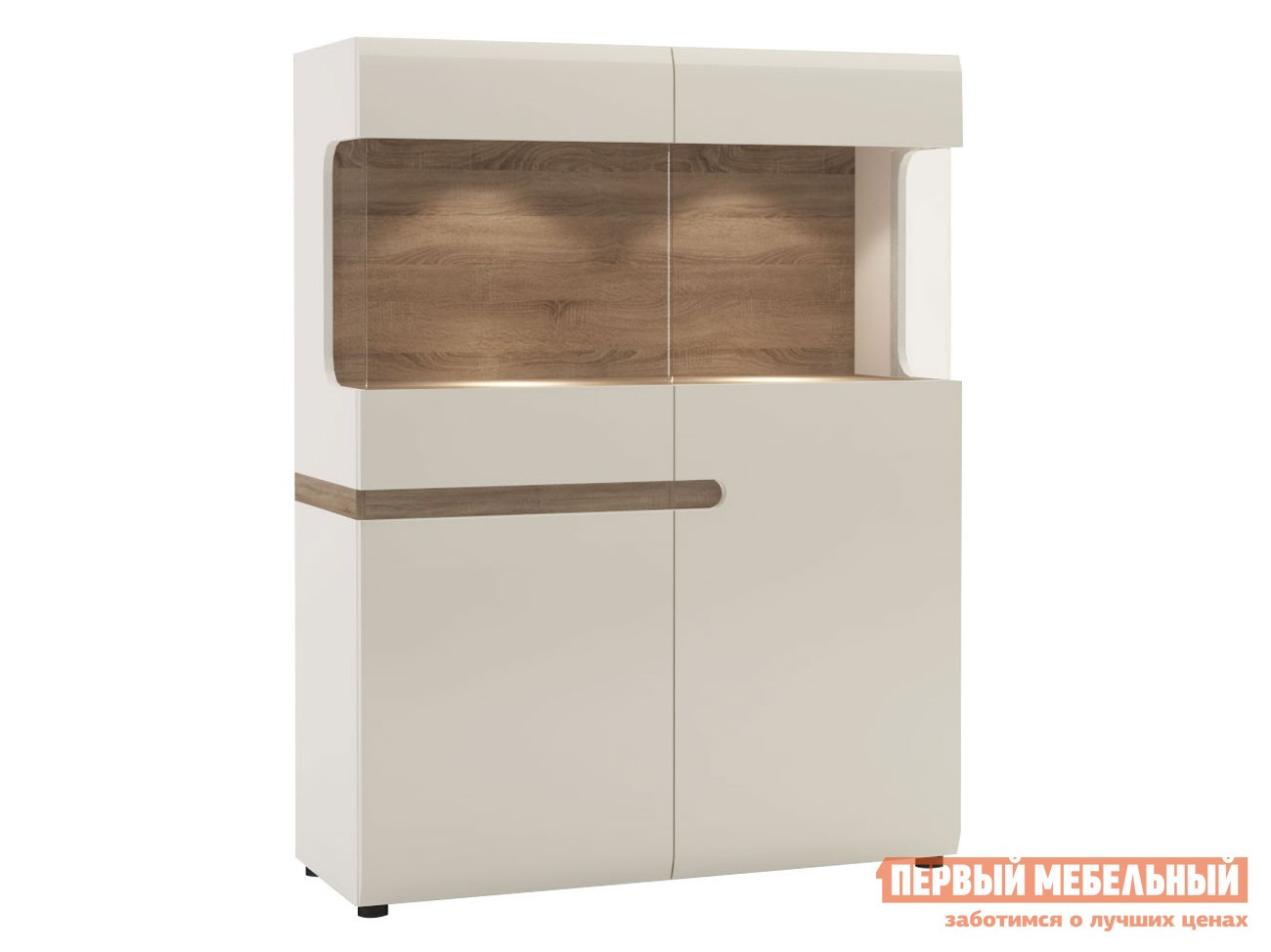 Шкаф-витрина  Линате Белый / Сонома трюфель, С подсветкой