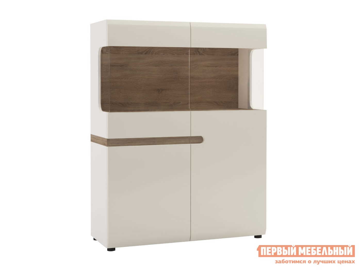 Шкаф-витрина  Линате Белый / Сонома трюфель, Без подсветки