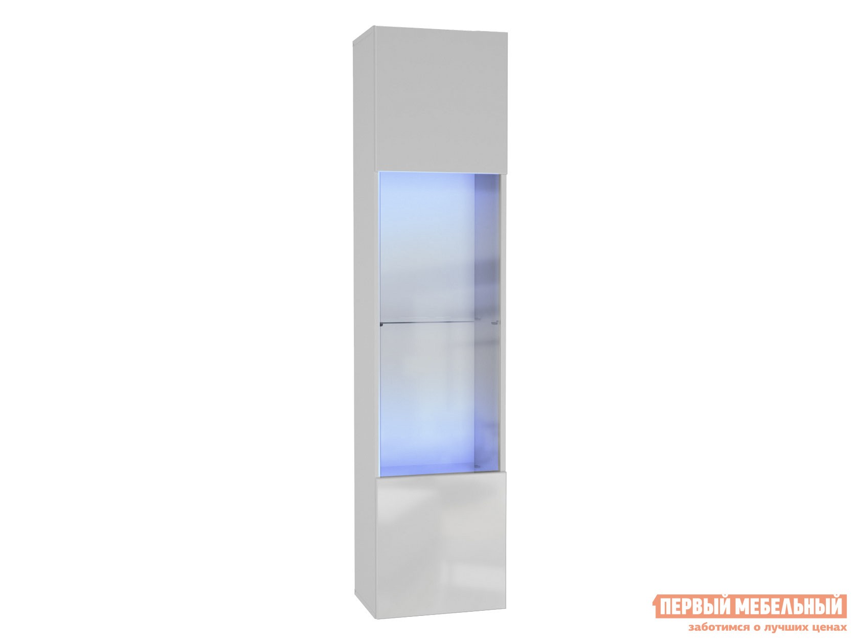 Шкаф-витрина  Поинт Белый / Белый глянец / Стекло, С блоком питания