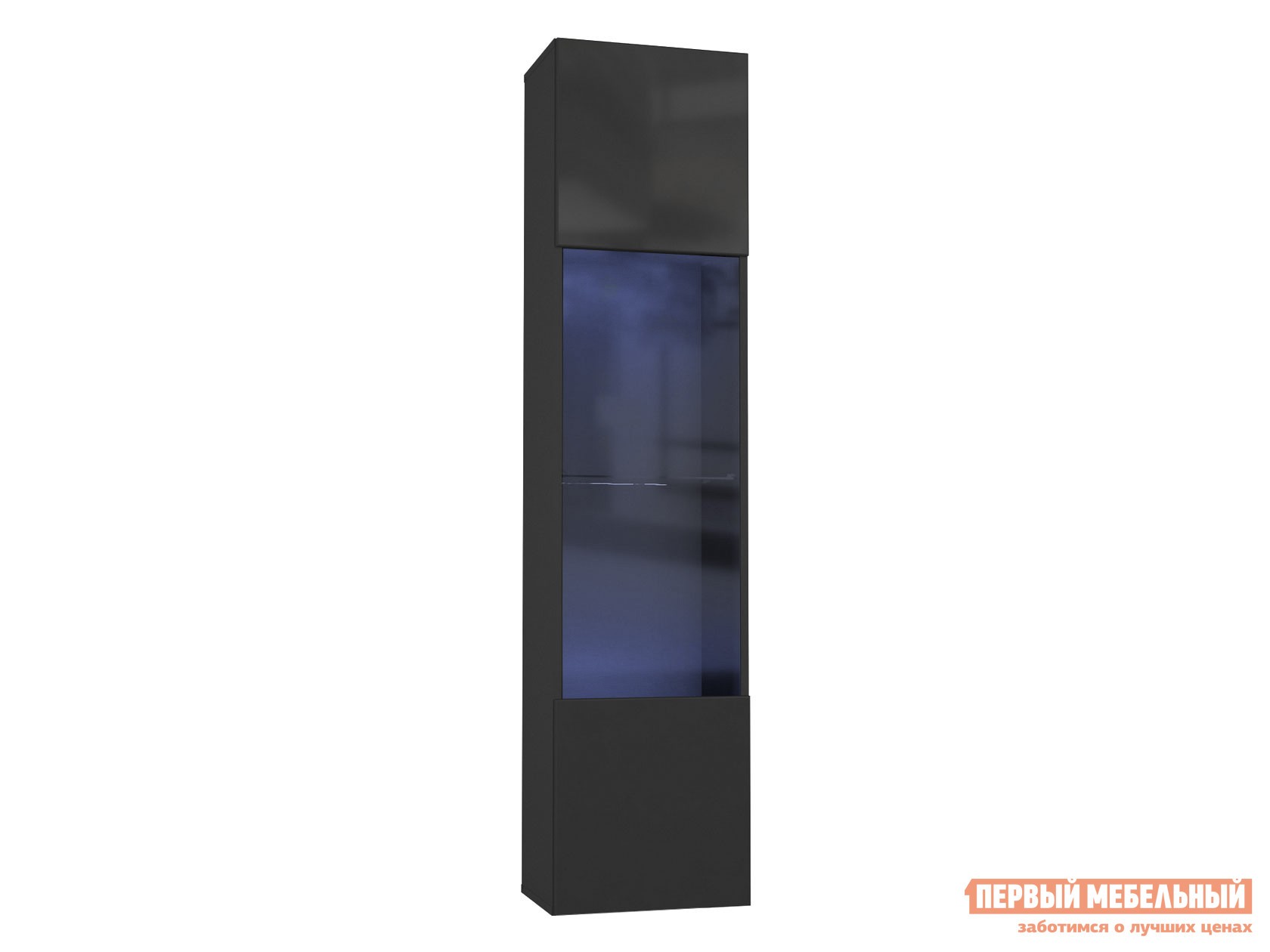 Шкаф-витрина  Поинт Черный / Черный глянец / Стекло, С блоком питания