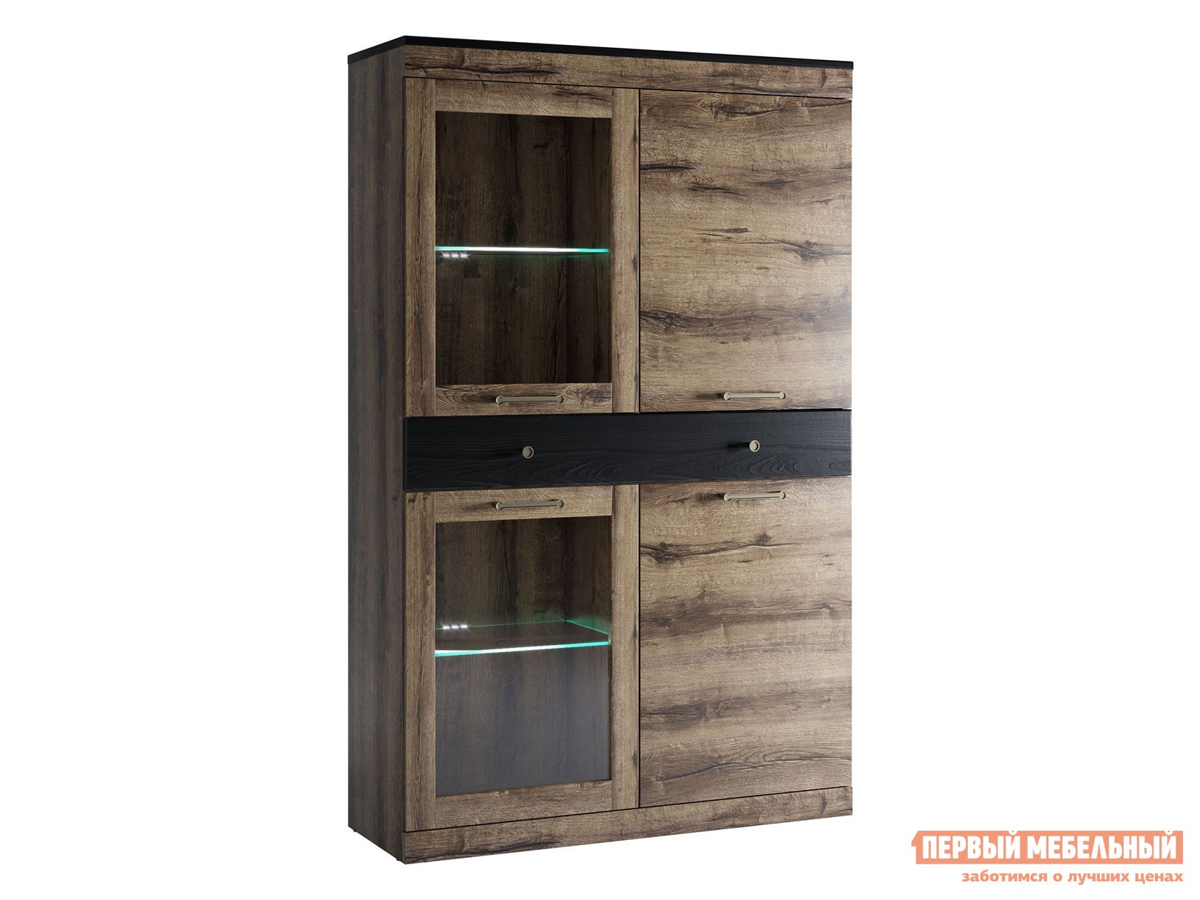 Шкаф-витрина  Джагер Дуб монастырский / Черный, С подсветкой