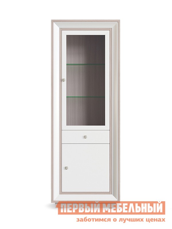 Шкаф-витрина  Прато Ясень Шимо светлый / Жемчуг, С подсветкой