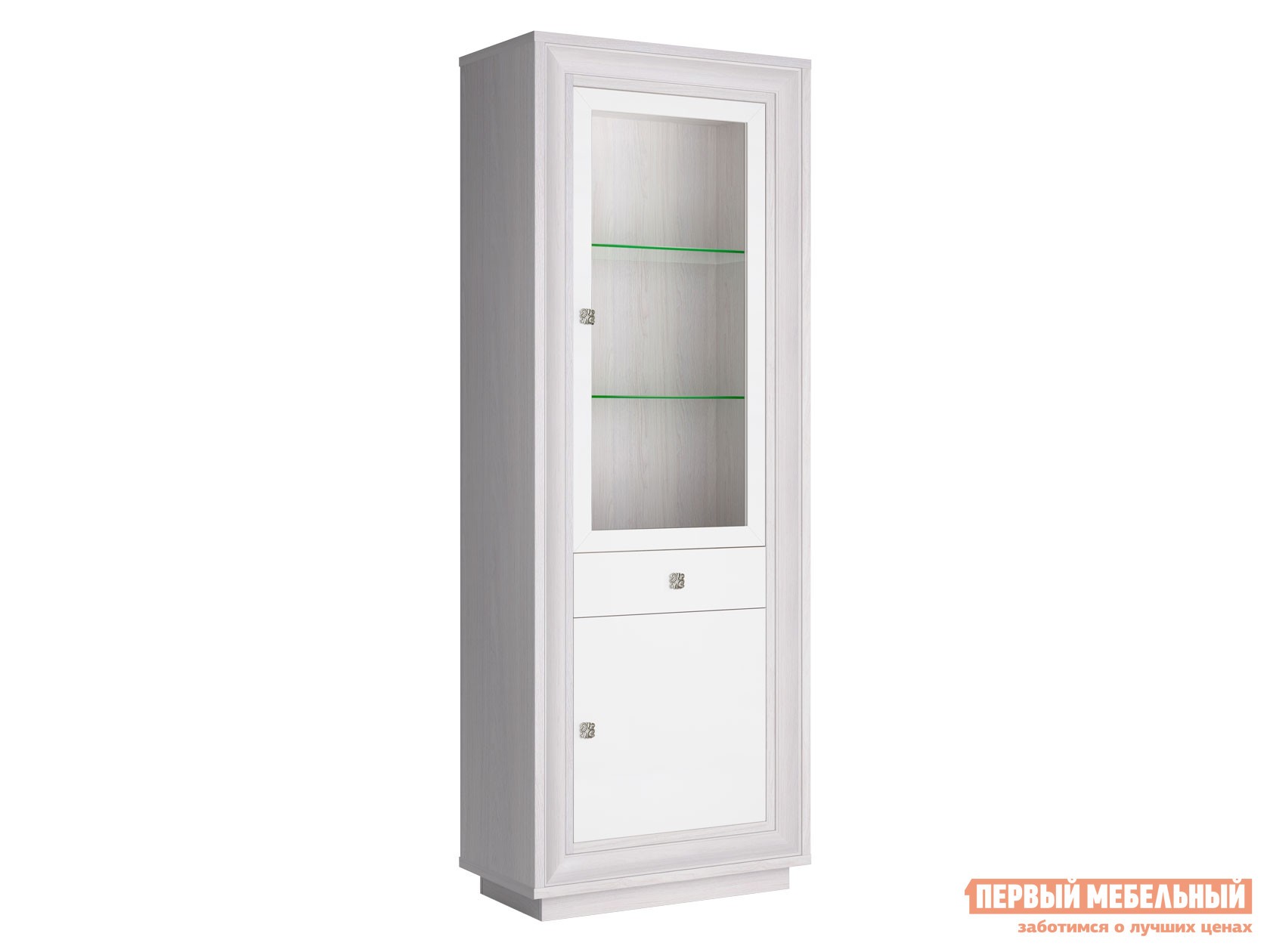 Шкаф-витрина  Прато С подсветкой, Ясень Анкор светлый / Жемчуг