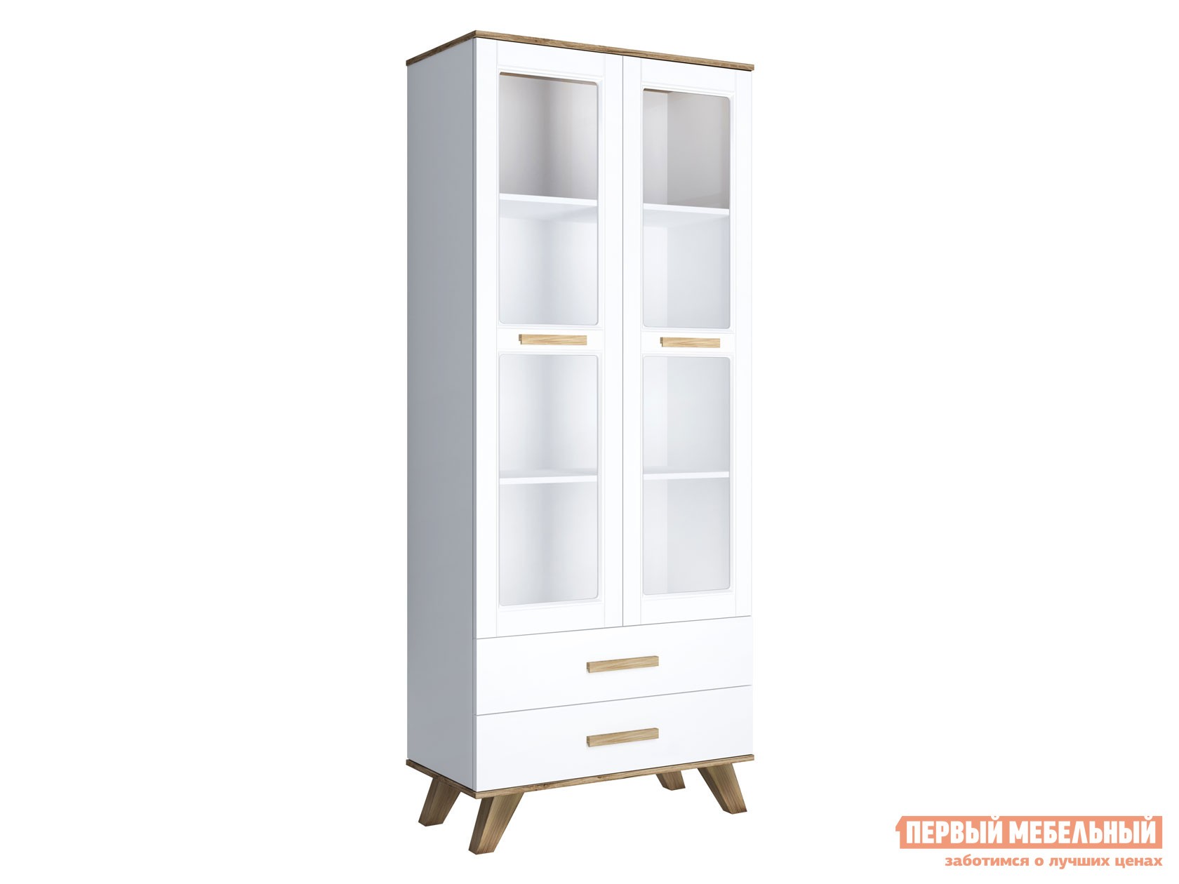 Шкаф-витрина  Вега Скандинавия Дуб Каньон / Белый / Белый глянец