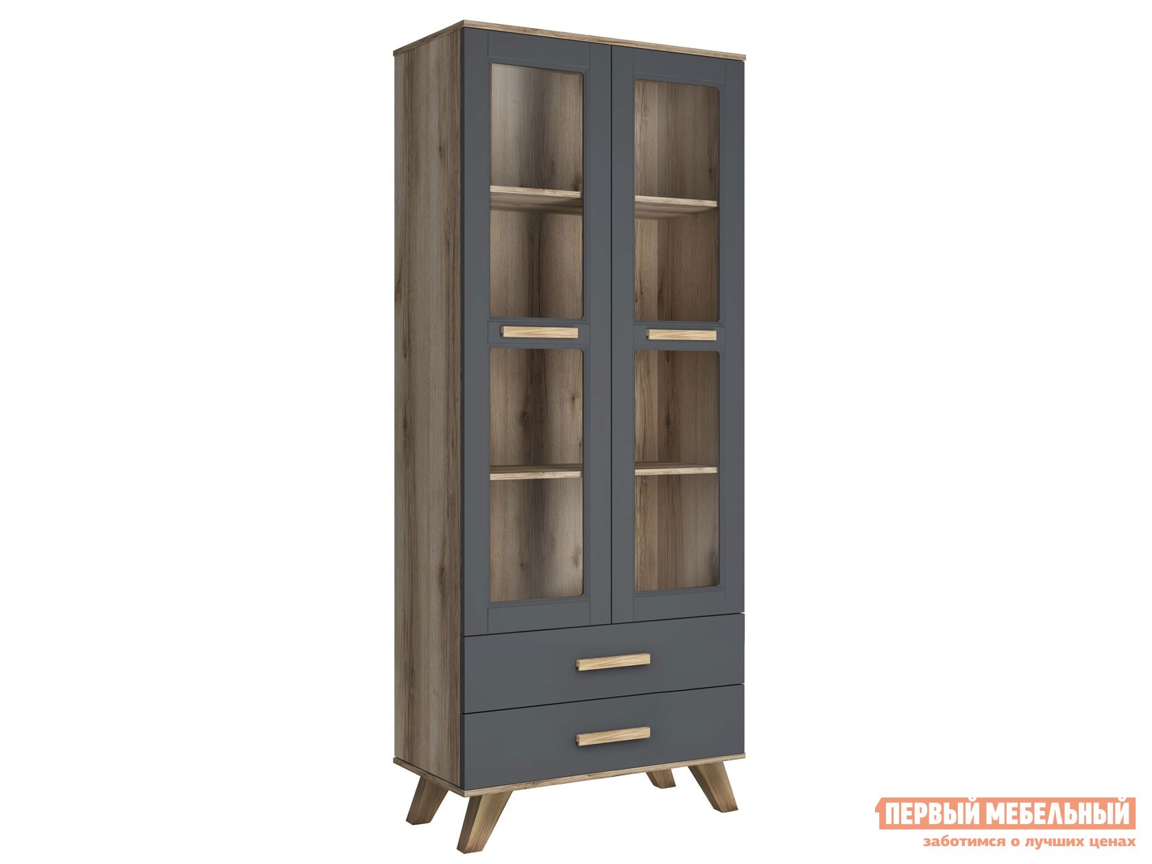 Шкаф-витрина  Вега Скандинавия Дуб Каньон / Силк флай