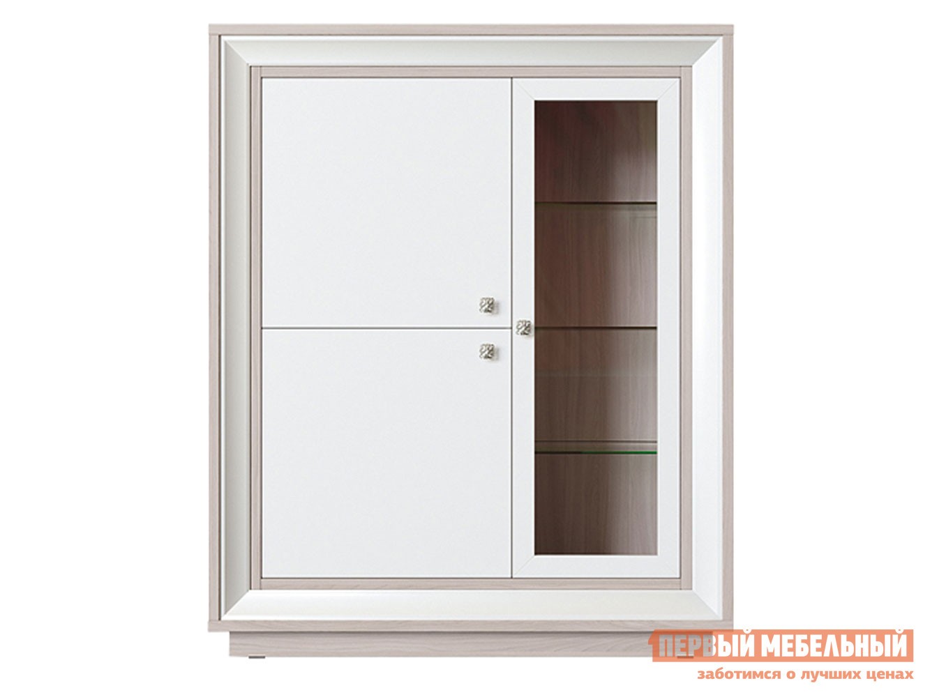 Шкаф-витрина  Прато Ясень Шимо светлый / Жемчуг, Без подсветки