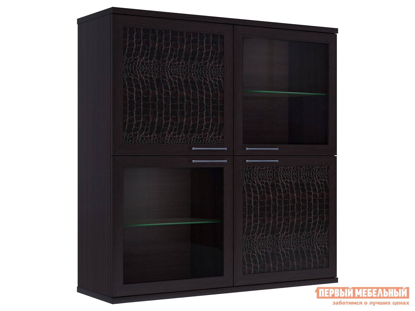 Шкаф-витрина  Парма Люкс Венге / Искусственная кожа caiman, Без подсветки