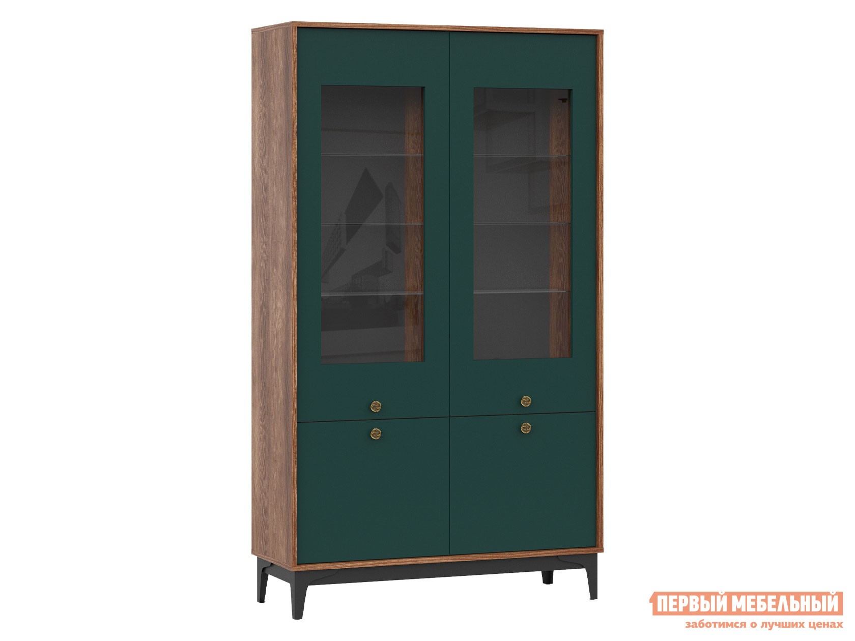 Шкаф-витрина  Брасс Каштан / Изумруд / Черный, металл