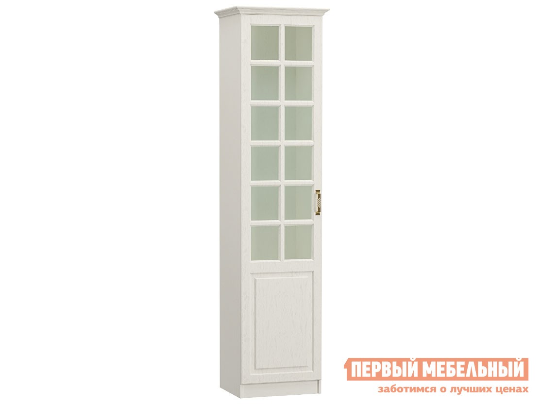 Шкаф-витрина  Ливерпуль Ясень Ваниль / Белый, С карнизом