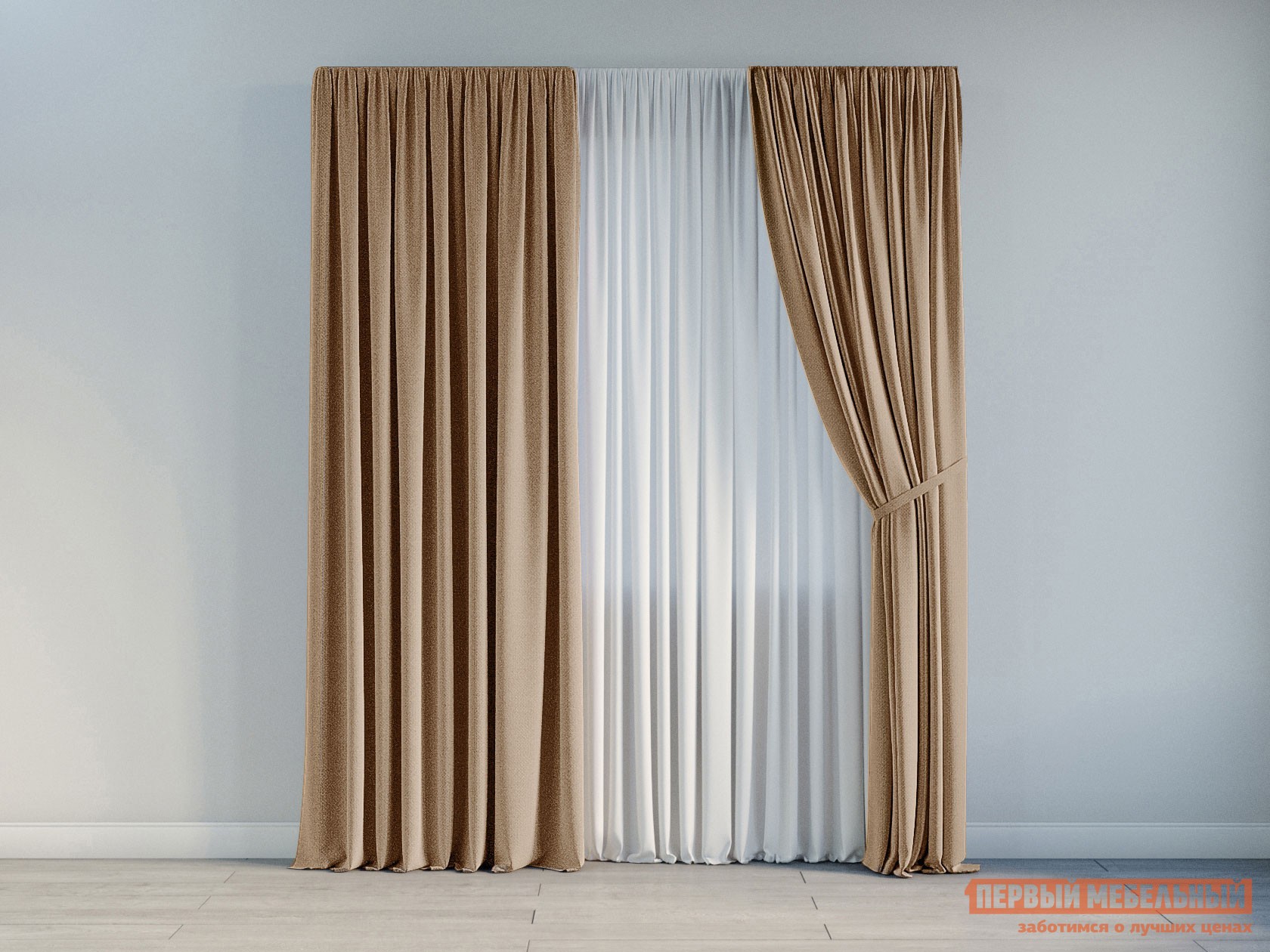 Шторы  Портьера ШП(391-3), Размер 150х250 Персик, рогожка