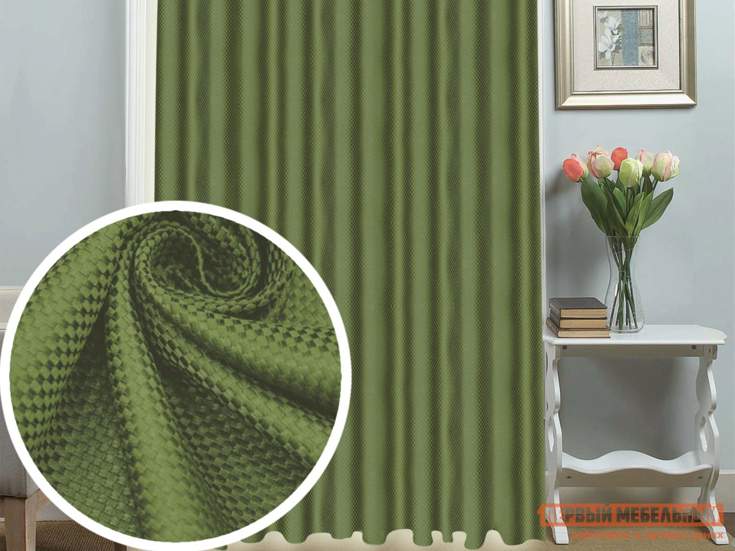 Шторы  Портленд лен однотонный  77514, зеленый