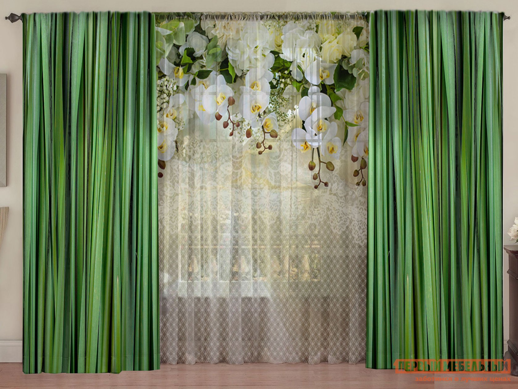 Шторы  Изумрудный ажур Изумрудный ажур, габардин, шифон