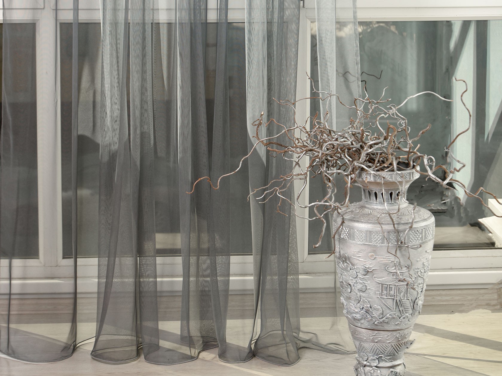 Шторы  Катрин Серый, белый, сетка, 400 х 250 см