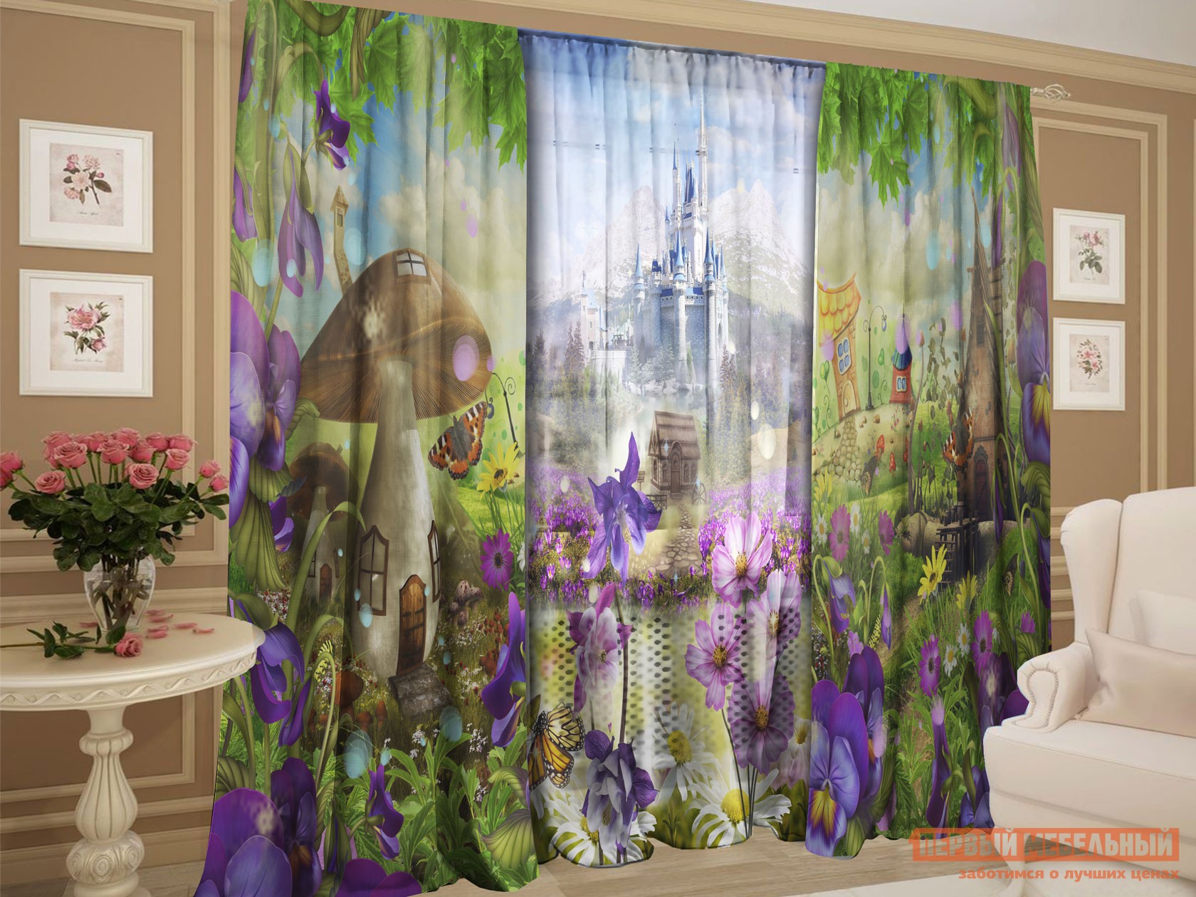 Шторы  Дружелюбие в сказке Дружелюбие в сказке, габардин, шифон