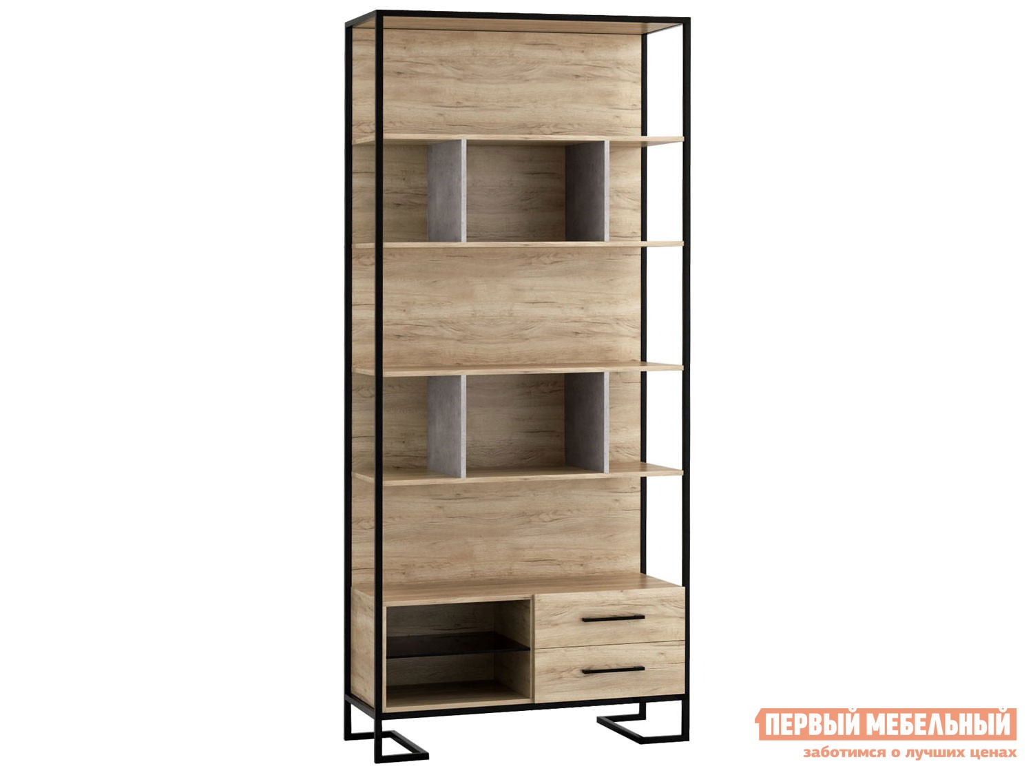 Стеллаж  Лофт Дуб натуральный / Бетон, С дополнительными полками