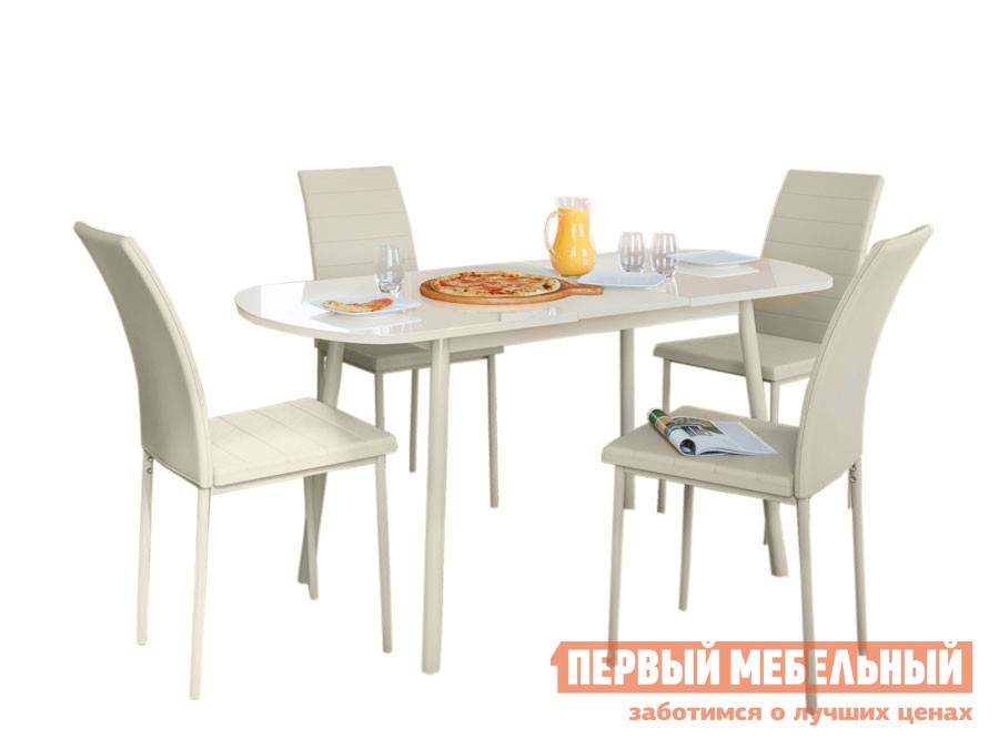 Обеденная группа для столовой и гостиной  Мидел Металл крем / Стекло крем