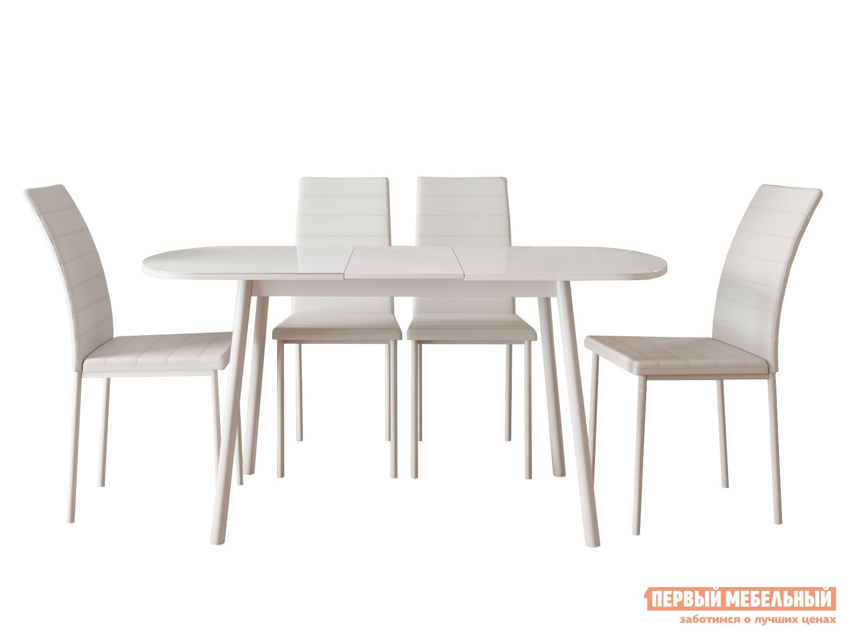 Обеденная группа для столовой и гостиной  Мидел Металл белый / Стекло белое