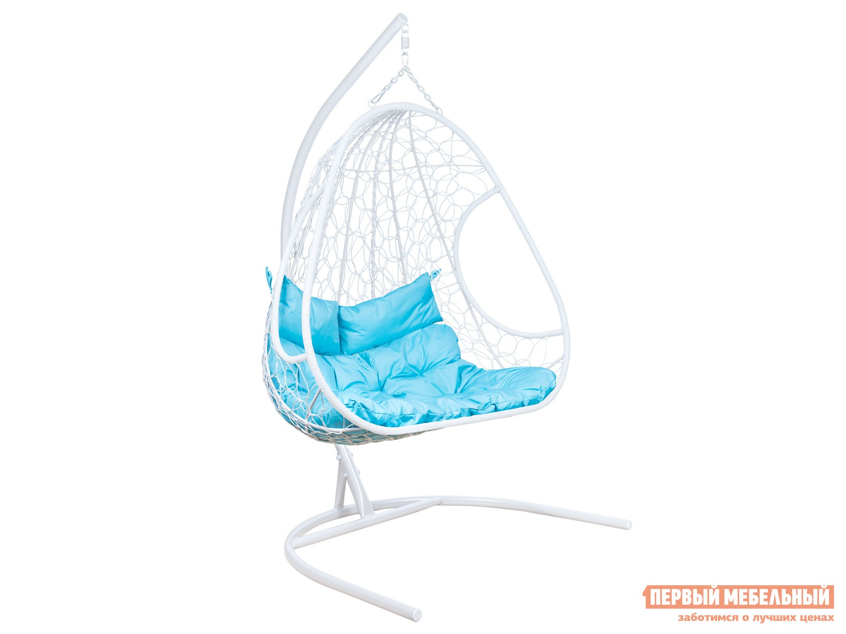 Подвесное кресло  Подвесное кресло LESET Рико Белый, ротанг / Бирюза, ткань