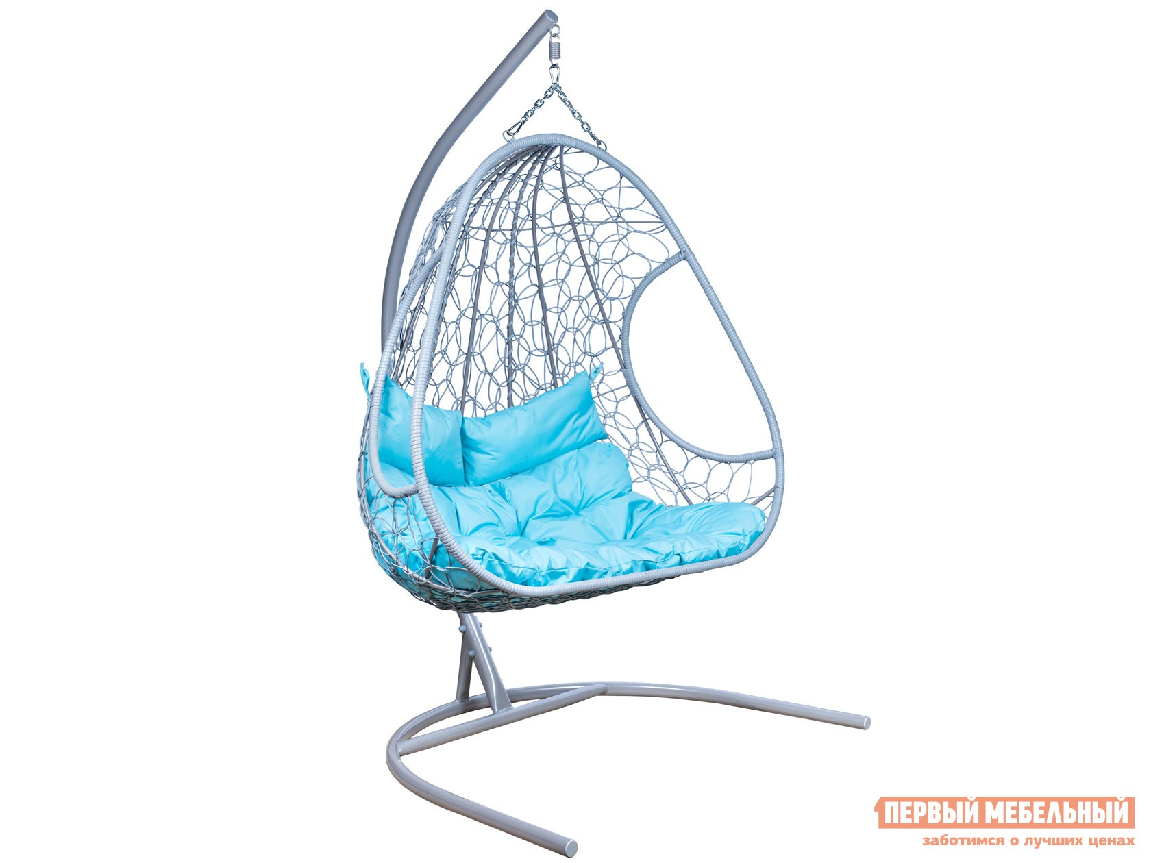 Подвесное кресло  Подвесное кресло LESET Рико Серый металлик, ротанг / Бирюза, ткань
