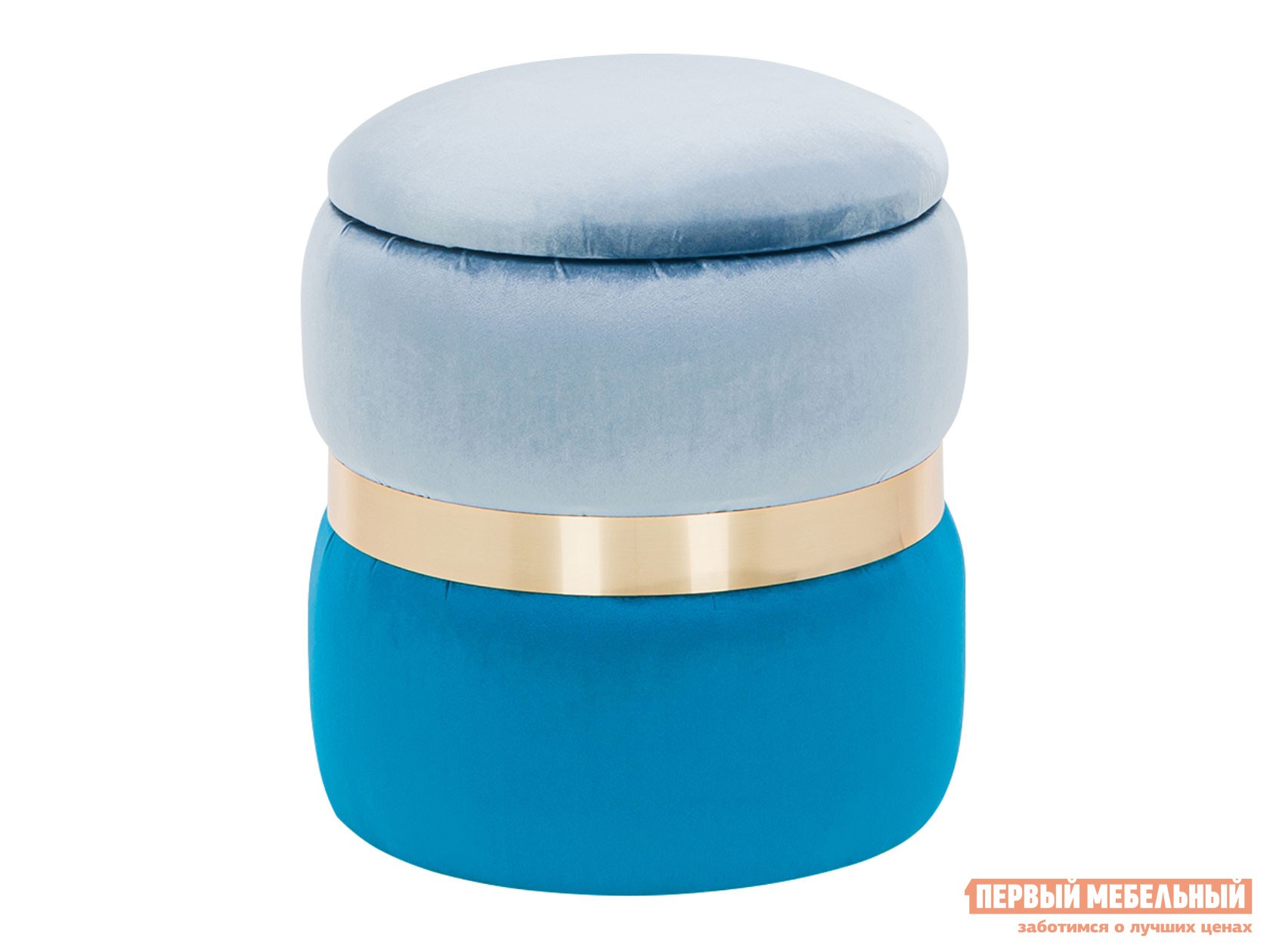 Пуфик  Голди Голубой, синий, велюр / Латунь