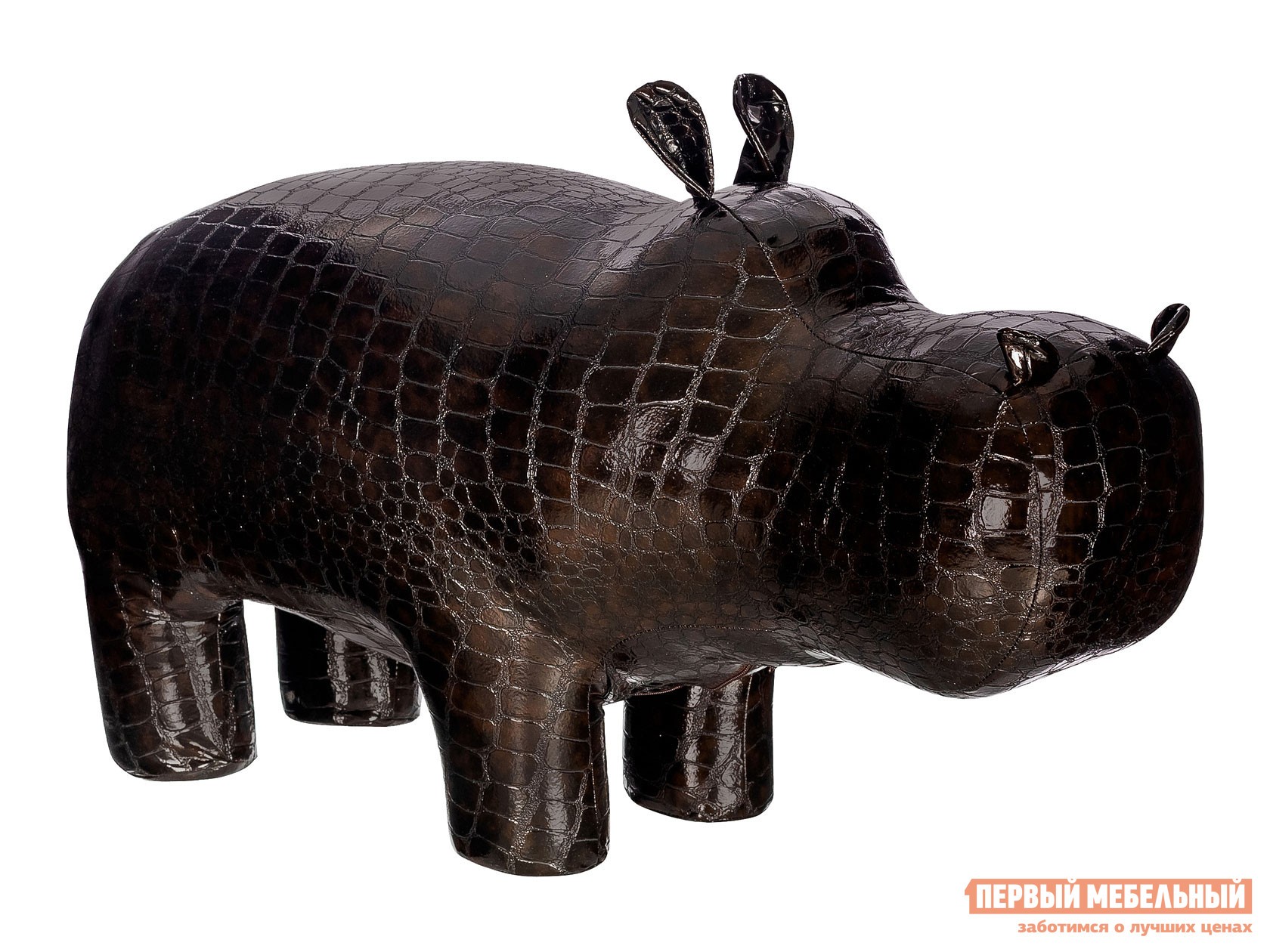 Пуфик  Бегемот Мини Темно-коричневый крокодил, экокожа
