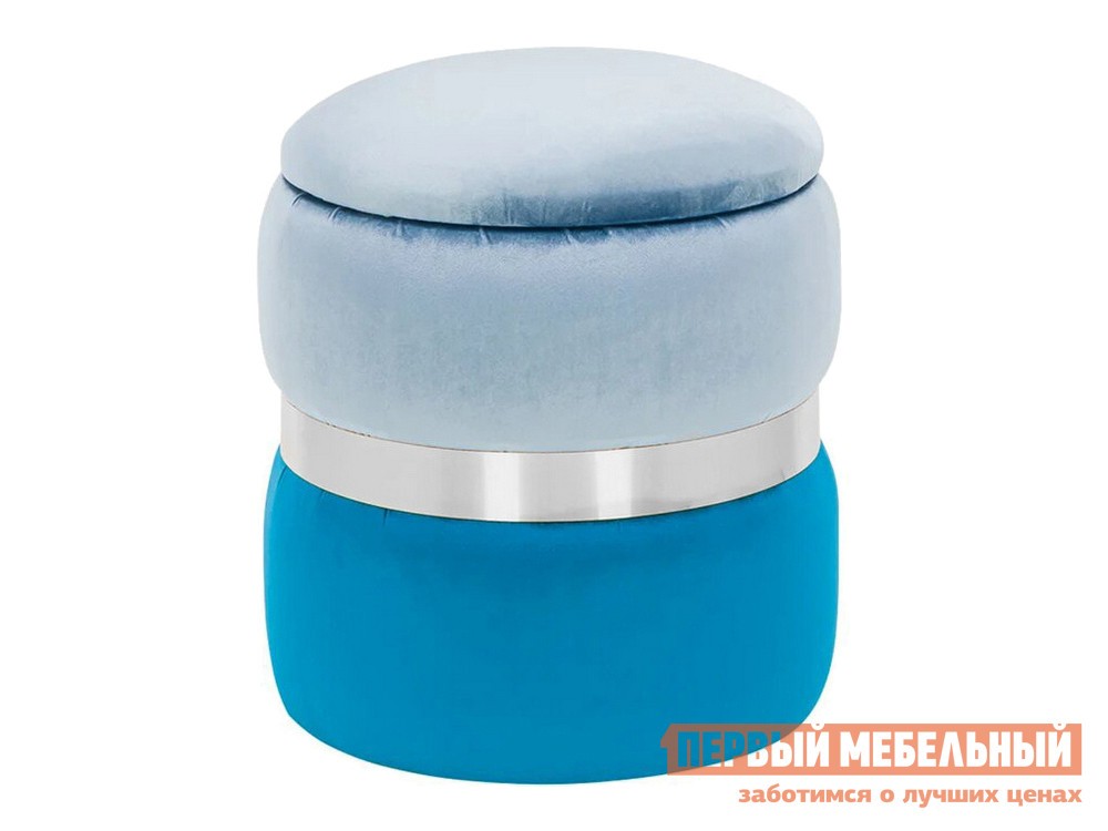 Пуфик  Голди Мини Голубой, синий, велюр / Серебро