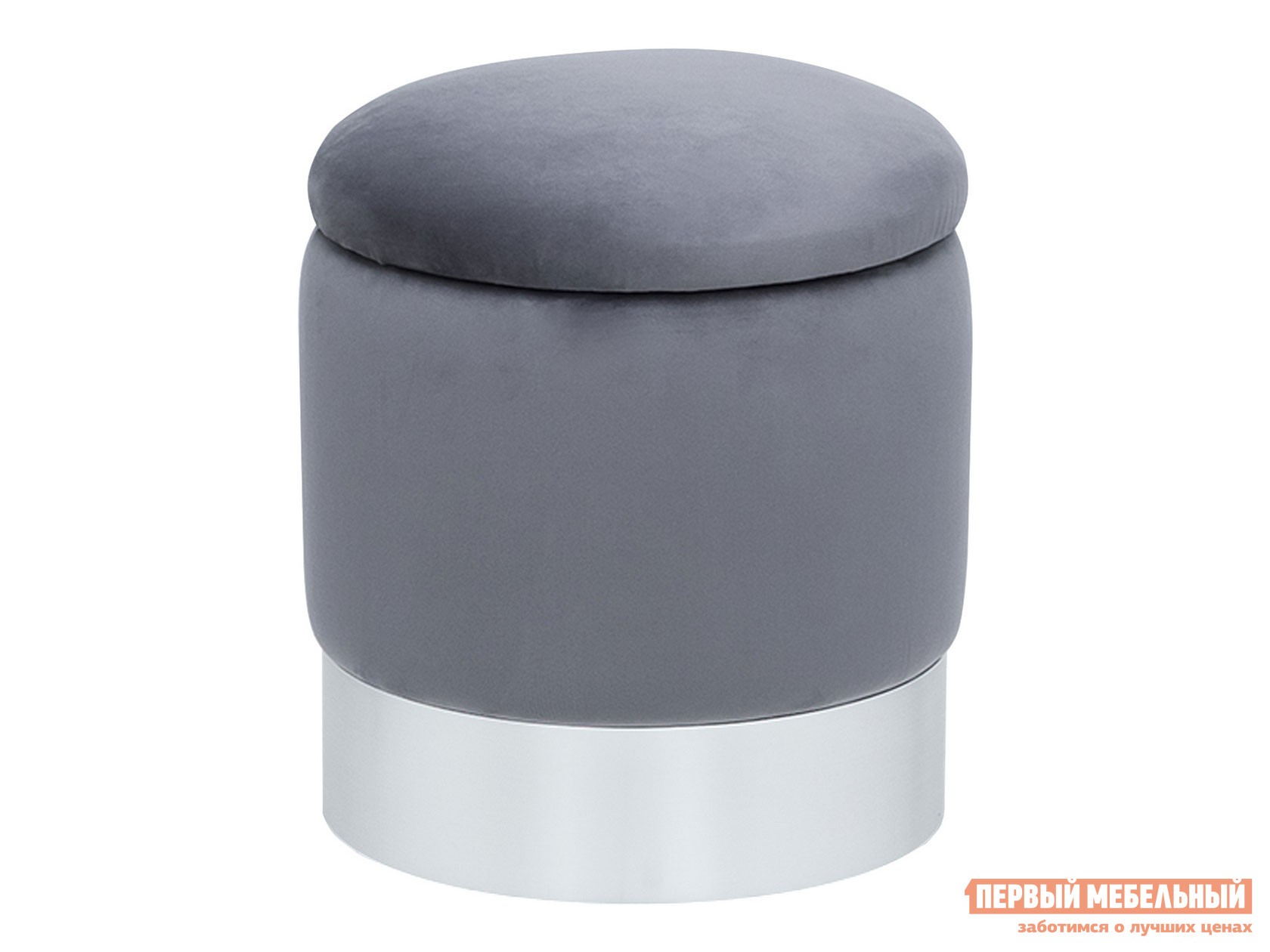 Пуфик  Йорк Мини Серый, велюр / Серебро