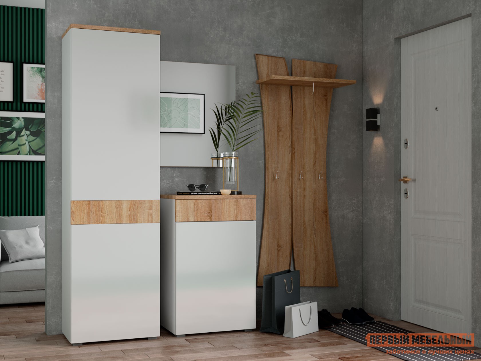 Прихожая  Куба Дуб Сонома / Белый глянец