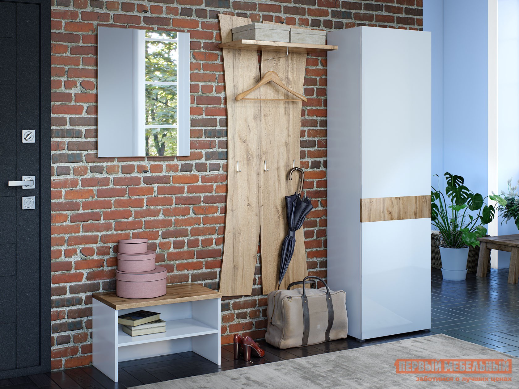 Прихожая  Сахара Дуб Ватан / Белый лак, Без топа-накладки